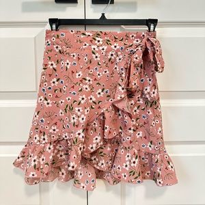 SHEIN VCAY blush pink Ditsy Floral Ruffle Hem Wrap Skirt SIZE 2